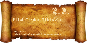 Mihályko Miklós névjegykártya